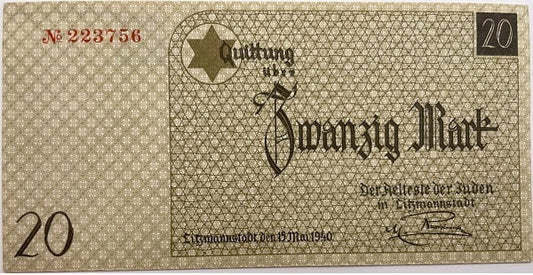 Banknot 20 marek 1940 Getto w Łodzi